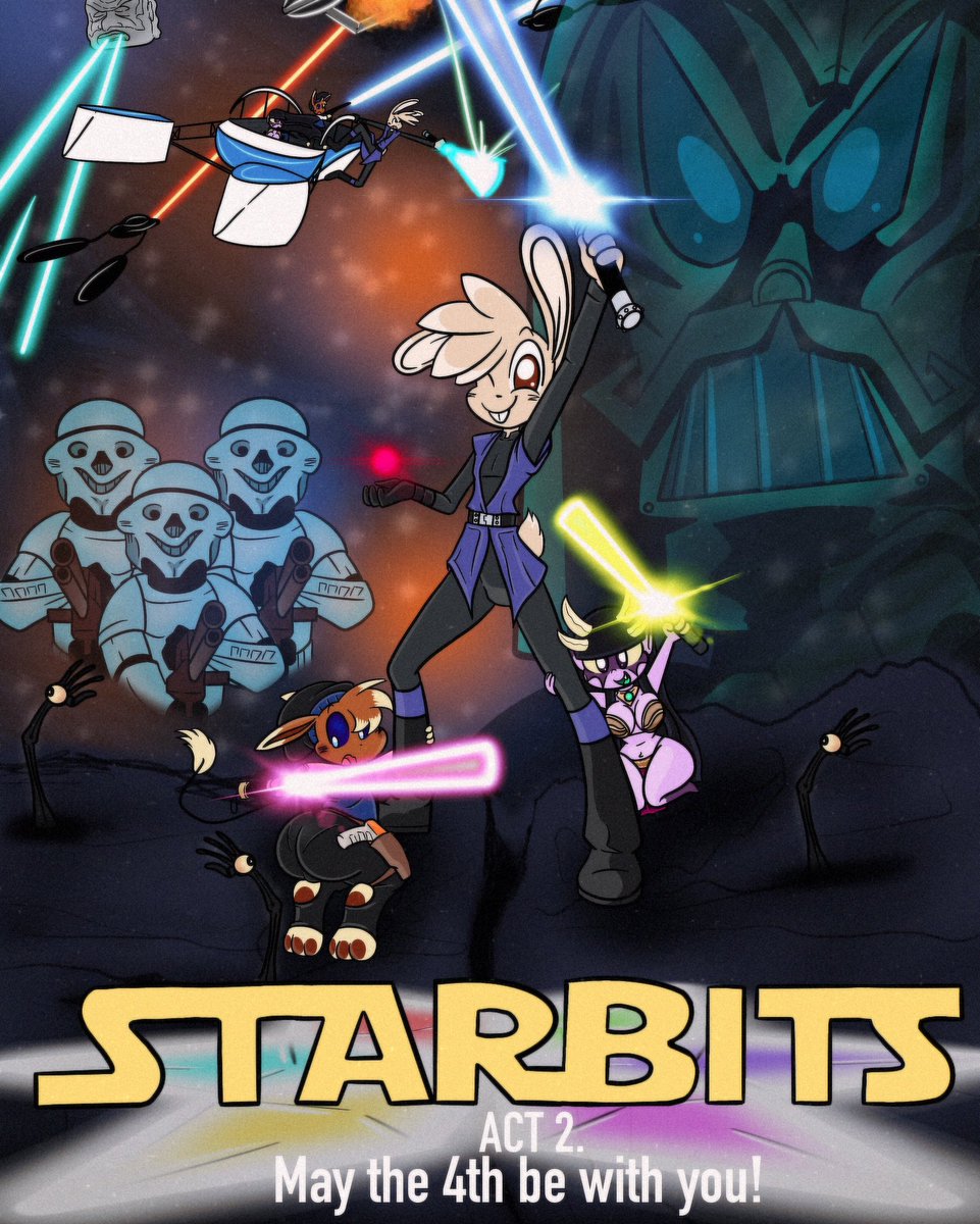 May the 4th be with you! Starbits act. 2 features a parody of the legendary space opera, so I figured no better time than the present to give a poster showing off some of it! #Starbits #StarWars #StarWarsDay #StarWarsfanart #May4thBeWithYou #parody