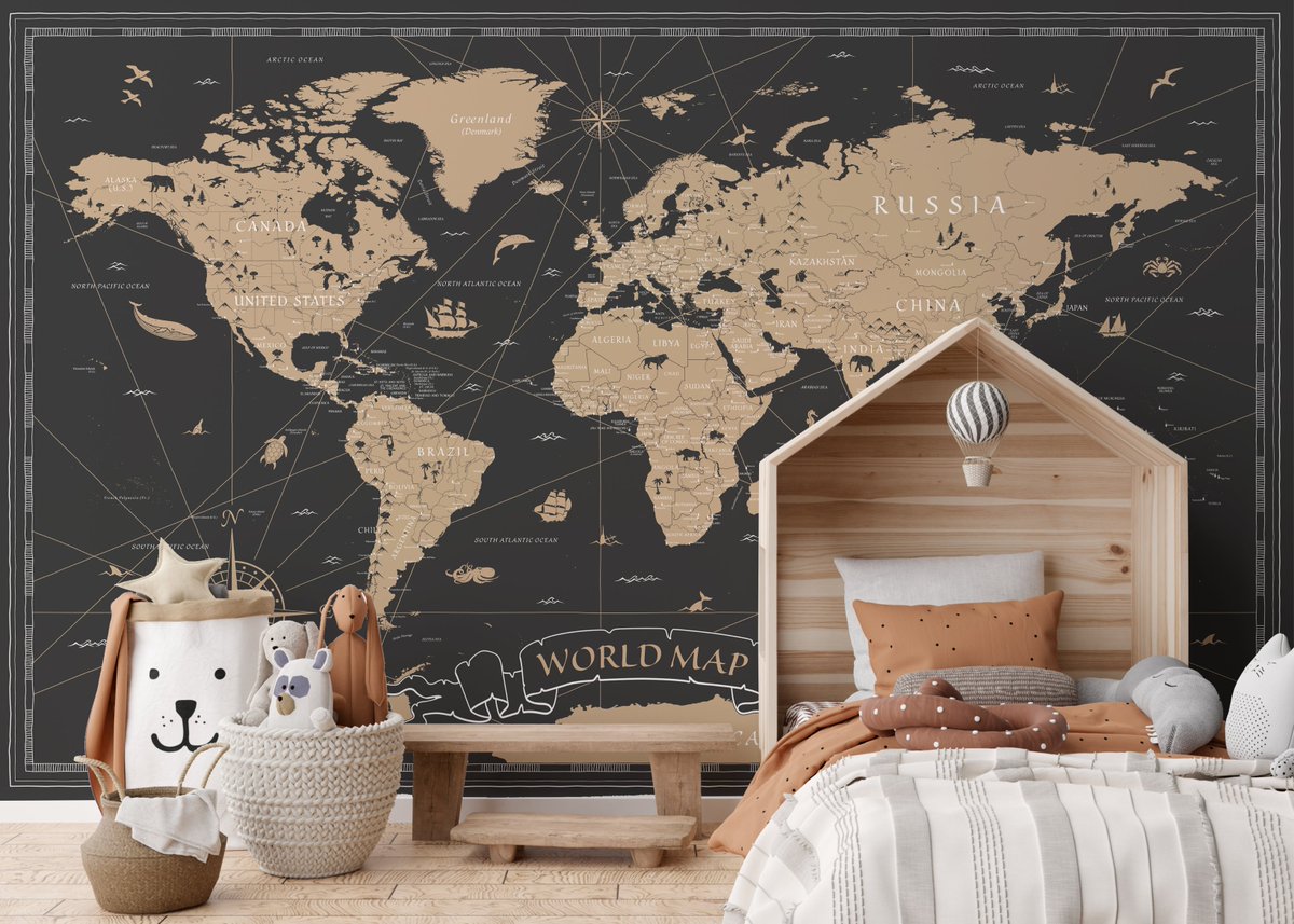 Travel from your room with our Vintage Black Golden World Map Wallpaper Murals! 🌍 Add a touch of luxury and exploration to your decor. Perfect for any travel enthusiast! #WorldMap #VintageDecor #GoldenAccents #WallMural giffywalls.com/vintage-black-…
