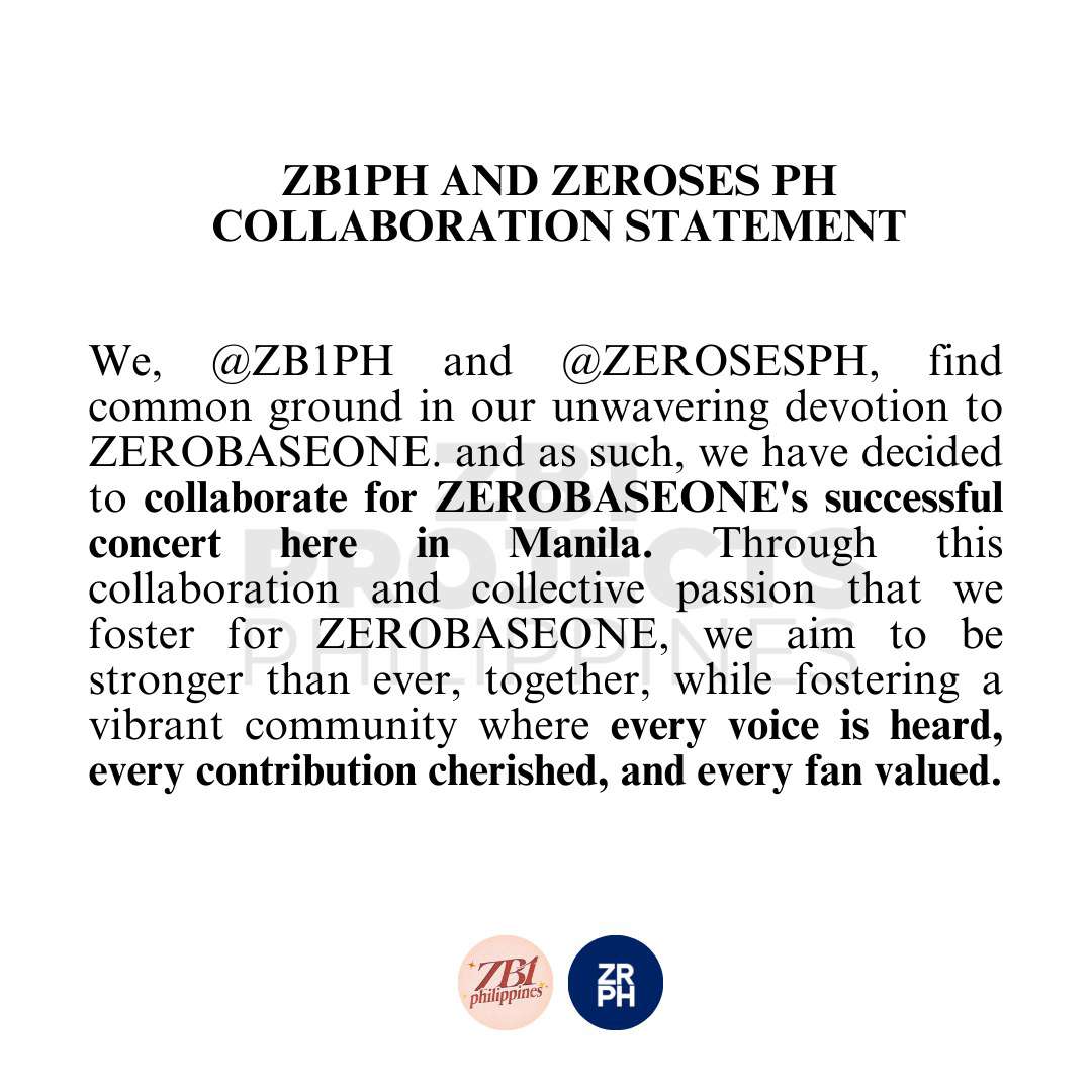 FILO ZEROSES, check out our statement below regarding collaboration with <a href="/ZEROSESPH/">ZEROSES PHILIPPINES</a> for ZEROBASEONE's "The First Tour" in Manila

#ZEROBASEONETOUR 
#2024_ZEROBASEONE_THEFIRSTTOUR