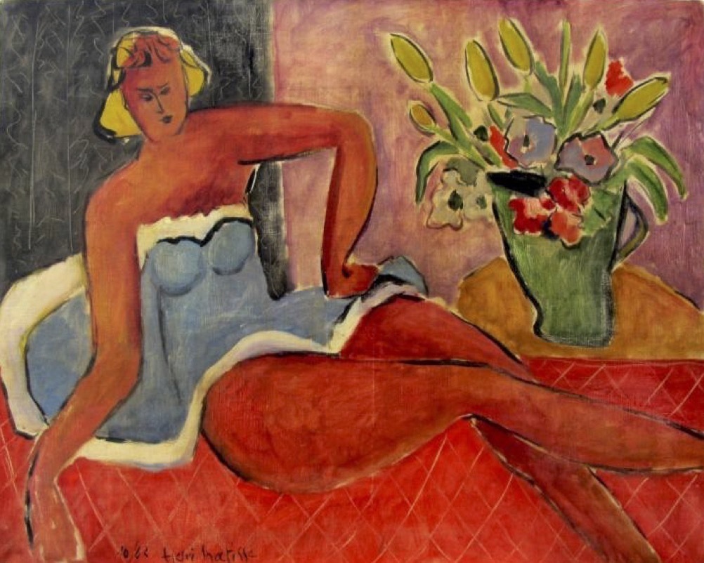 Woman Lying Close to a Vase of Flowers, 1942 Get more Matisse 🍒 linktr.ee/matisse_artbot