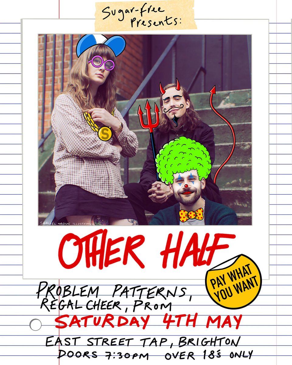 Big old rock show tonight, @OtherHalfUK bring the party to Brighton with @probpatterns 🔥 absolutely stacked line-up with @regalcheer & prom & it's PAY-WHAT-YOU-WANT (minimum a fiver) @EastStreetTap tonight