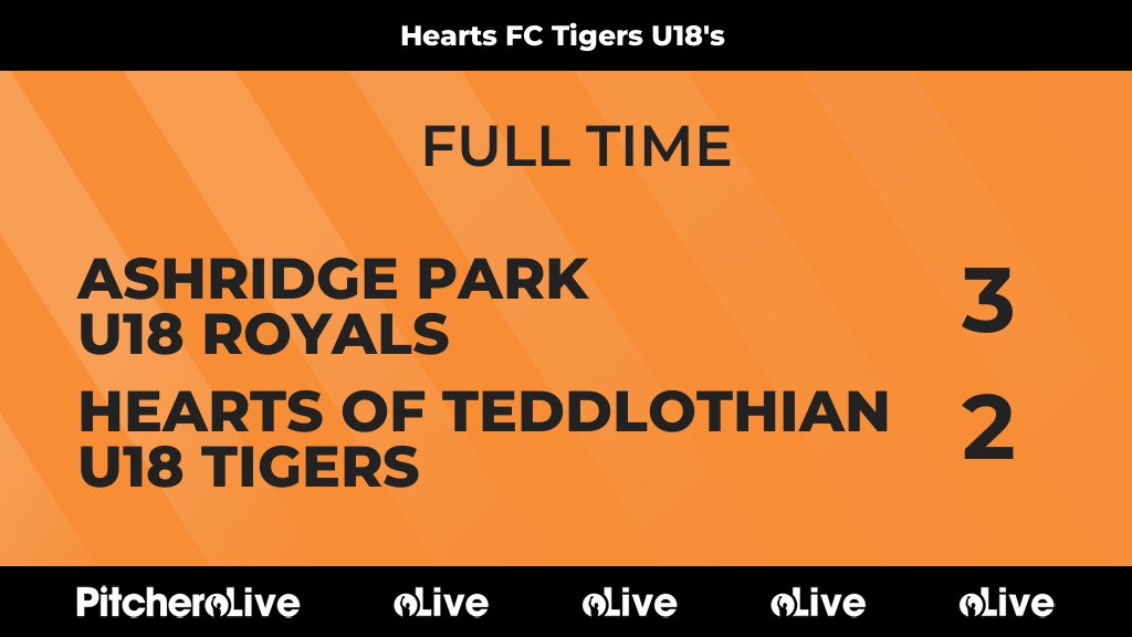 FULL TIME: ASHRIDGE PARK U18 ROYALS 3 - 2 HEARTS OF TEDDLOTHIAN U18 TIGERS
#ASHHEA #Pitchero
heartsofteddlothian.com/teams/138894/m…