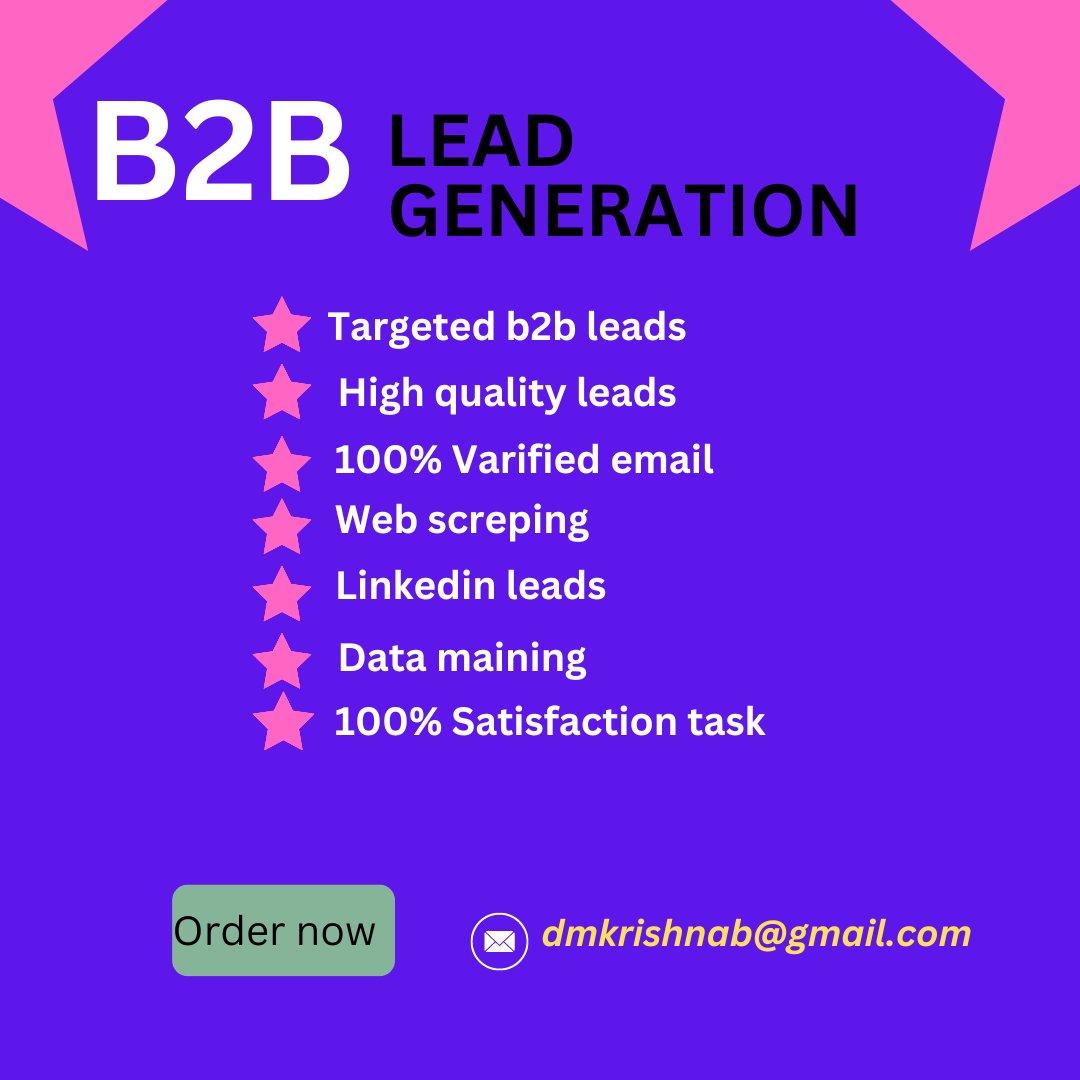 I am specialist File Conversion, PDF to Excel, manual typing, PDF to word, Image to Word, Excel data entry.
#leadb2b #leadgeneration #leadgenerationtips #leadgen #leadgenerationstrategy #leadgenerationstrategies #marketingautomation 
#leadgenerationstrategies #b2bemailmarketing