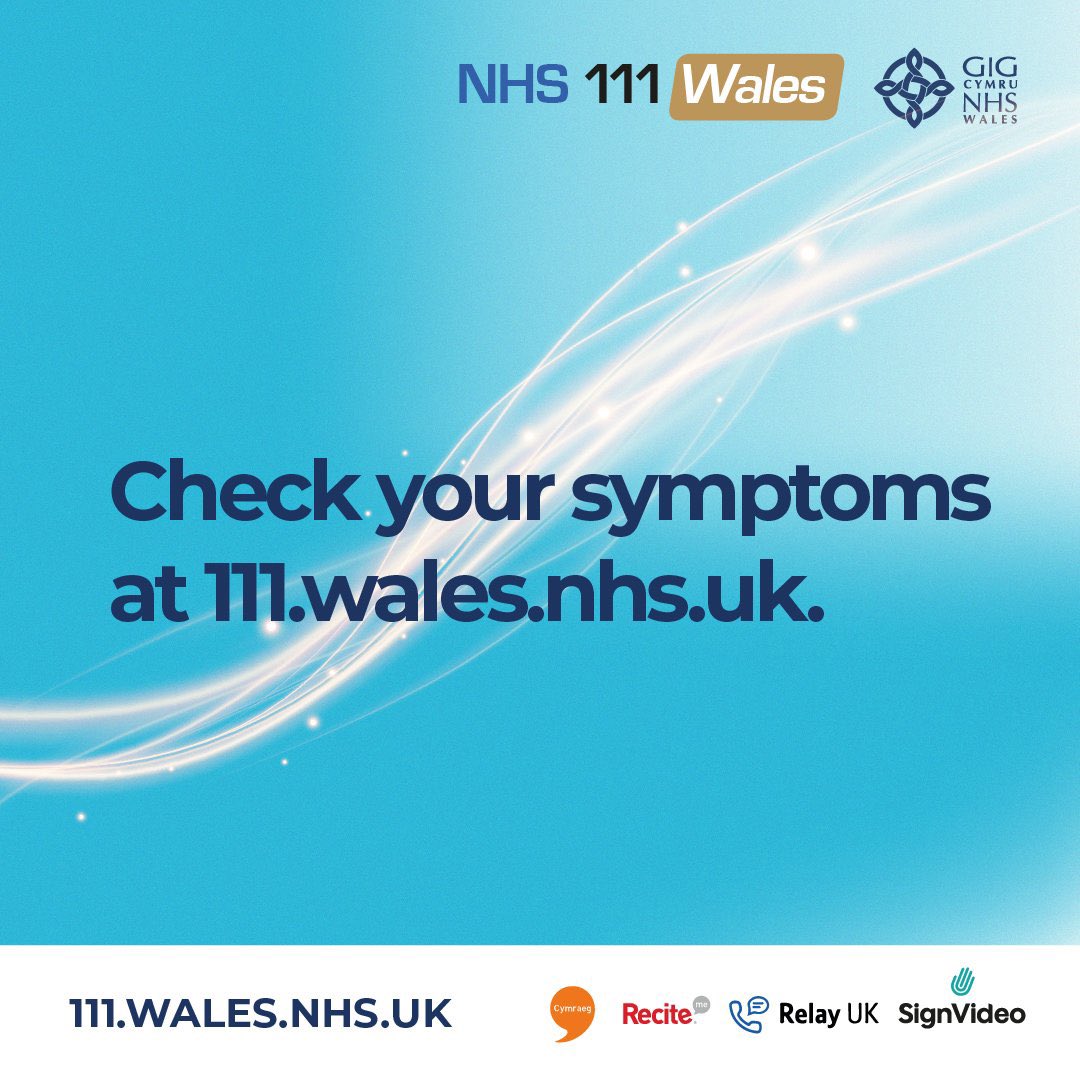 NHS 111 Wales has a 24/7 online service, and can provide you with free health information and advice over the bank holiday. You can use the online symptom checker to check your symptoms if you're feeling unwell and get trusted advice on your next steps: bit.ly/3VjeI4E