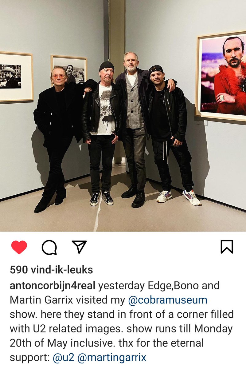 #AntonCorbijn Photo Exhibition at #cobramuseum in NL

#U2 #Bono #Edge #MartinGarrix #Friends
