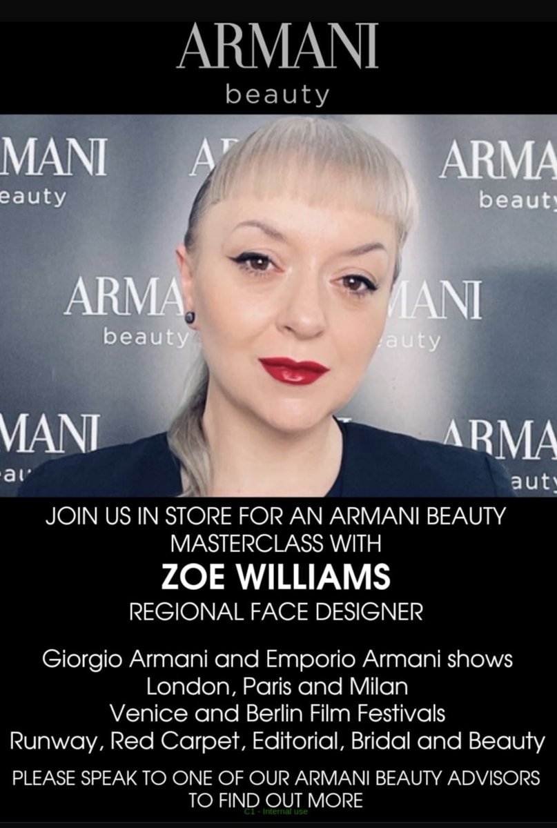 Armani Beauty is launching in Boots on Wednesday 18th of May! 💄 To celebrate they are running 2 masterclasses with Zoe Williams at 12pm and 3pm. Book in now to dive into the world of Armani Beauty! Find them in Boots at Armani Fragrance for more info, See you there!
