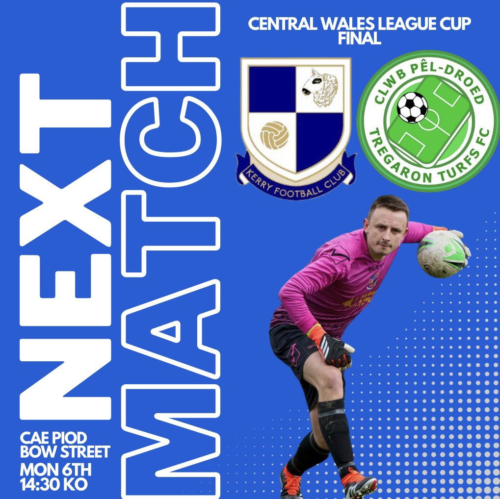 Big bank holiday Monday fixture as we head to Bow Street to face @tregaronturfs in the Central Wales League Cup Final! 🔵⚪️