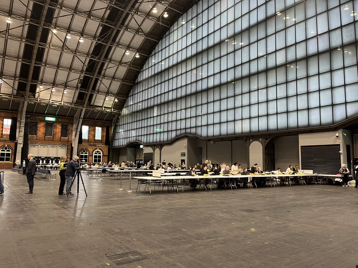 GMElects's tweet photo. Counting is well underway here for Manchester as part of the Greater Manchester Combined Authority Mayoral Election. 
What a fabulous venue to be in 😍 @mcr_central 

#GMElects https://t.co/x1fKvZGUEN