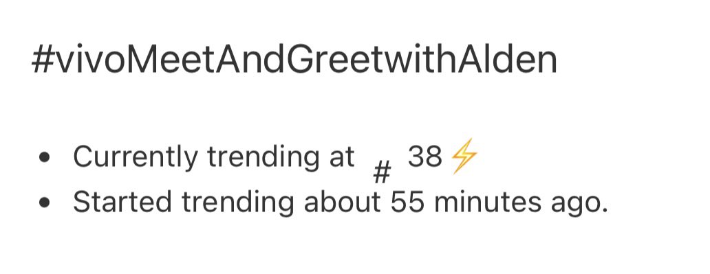 Our official @aldenrichards02 and @Vivo_Phil’s hashtags are currently trending at no. 27 and 38! 🥳 Thank you everyone and keep those fresh posts coming! 🥰 #vivoY100xALDEN #ALDENRichards ALDENxY100 vivoMeet