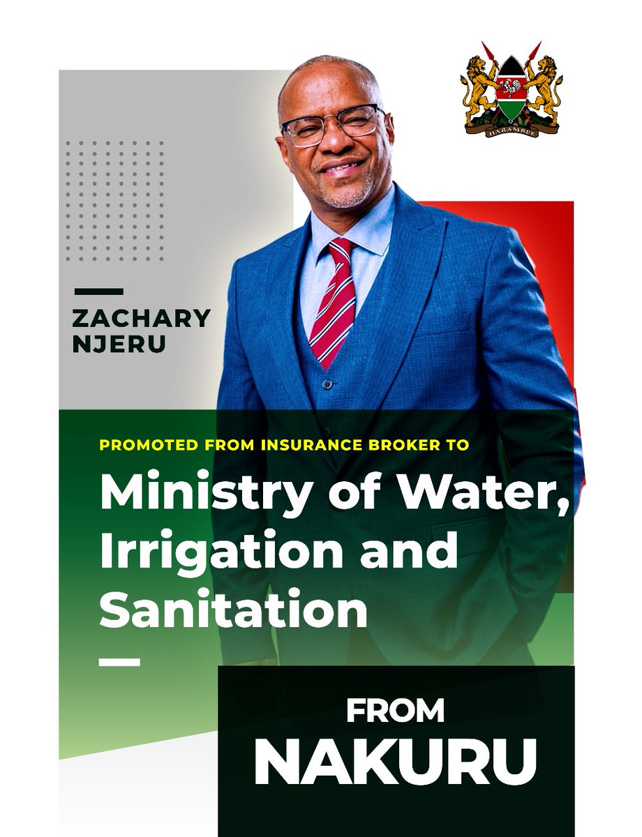 Zachary Njeru's promotion to Minister of Water by Ruto demonstrates a commitment to address water scarcity and improve access to clean water. From Nakuru, his appointment promises effective water resource management.#IsRutoAKikuyu
MtKenya Rewarded
InGEMA We Trust