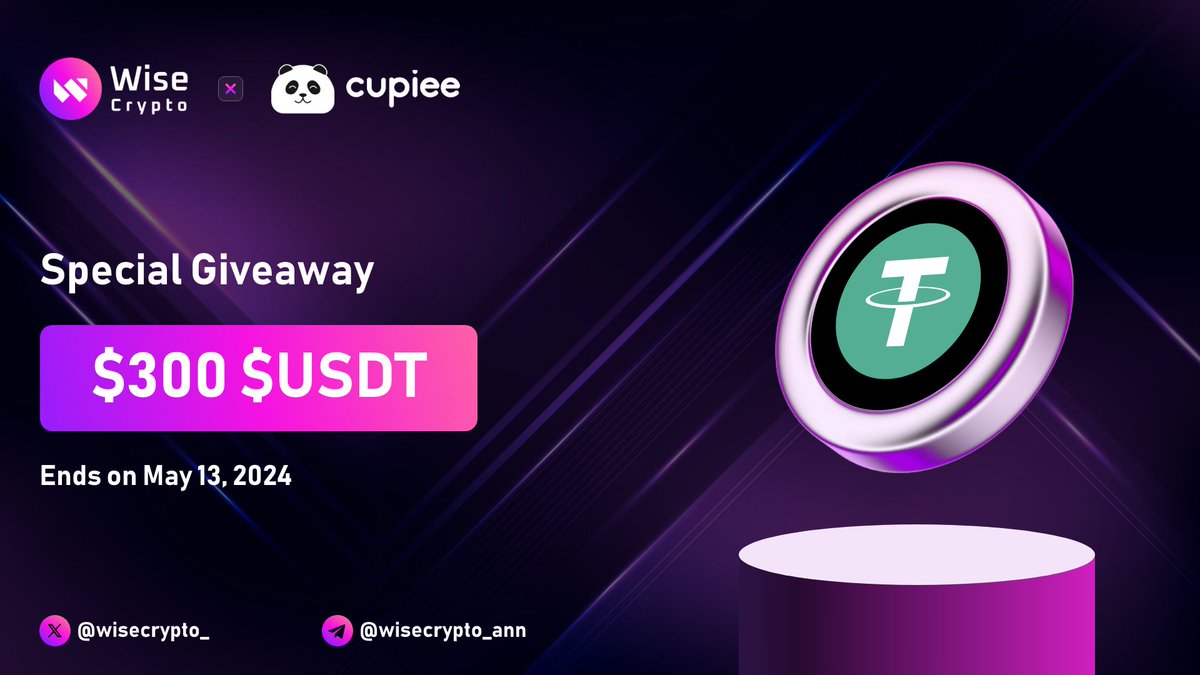 🥳 Wise Crypto x Cupiee #Giveaway 🏆 Prize Pool - $300 $USDT To Enter ✅ Follow @Cupiee_official & @WiseCrypto_ ✅ RT & Tag 3 Friends ✅ Complete #TaskOn taskon.xyz/campaign/detai… #Airdrop #Giveaways #Crypto #Airdrops #CUPI #WiseCrypto #BTC #AI #USDT $CUPI