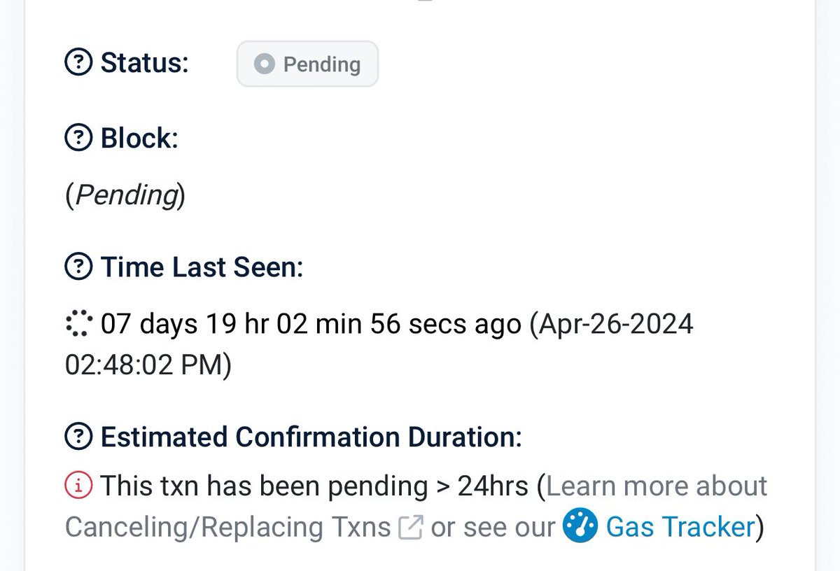 Almost 8 days pending! Tried all to replace the gas fees but nothing is working. Any suggestions?