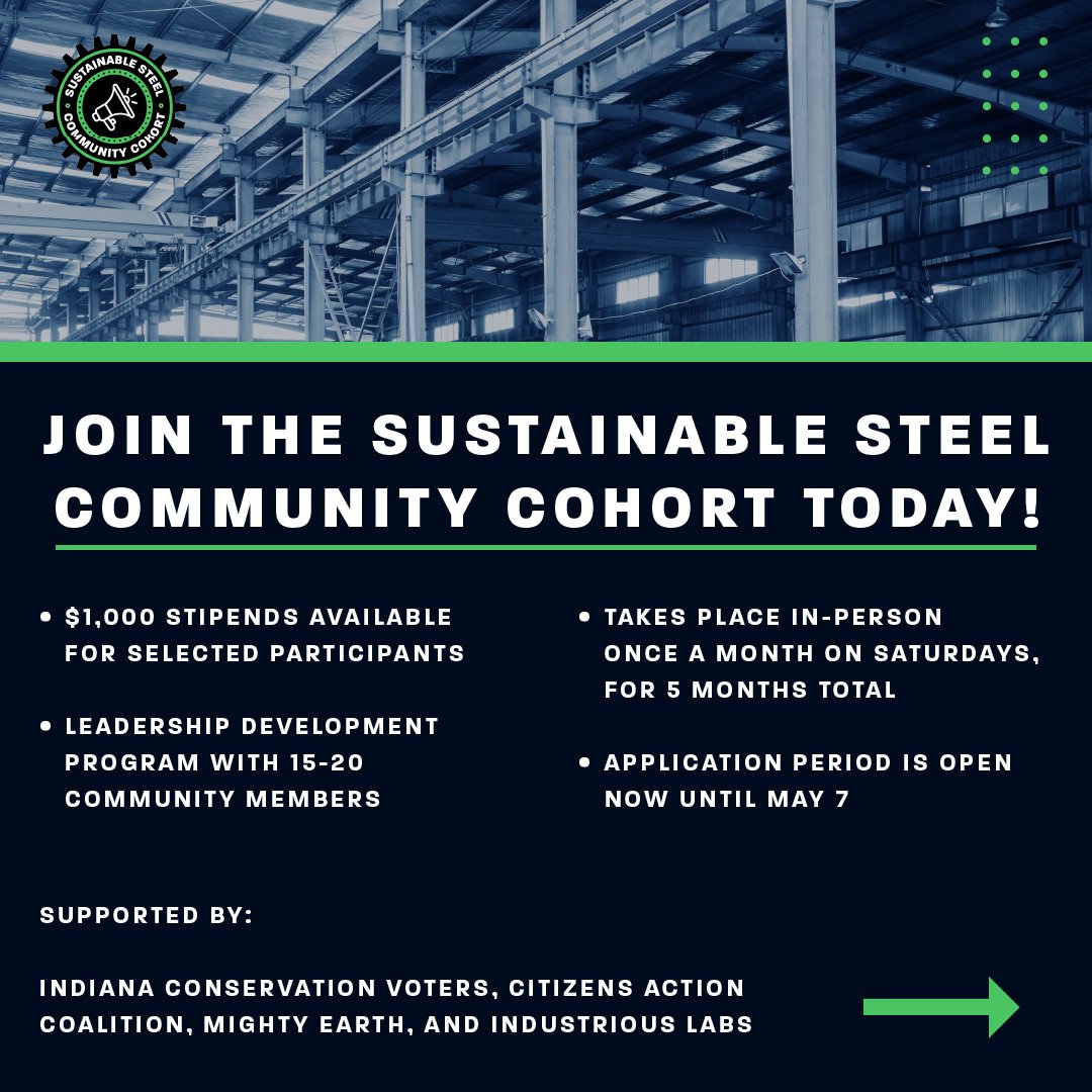 Excited to announce SSCC, a new 5-month leadership program by @invoters @cacindiana, @standmighty, & @IndustriousLabs in NW Indiana! Join us to develop your steel stories and advocacy skills, supporting sustainable steel and good-paying union jobs. Apply: forms.gle/UkjXApMLcJ2FhK…