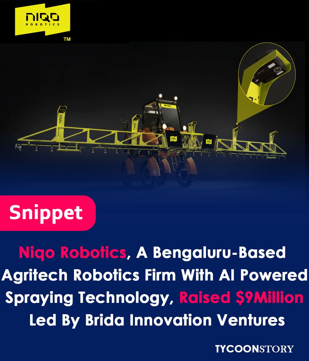 Agritech robotics company Niqo Robotics secured $9 million
#NiqoRobotics #BridaInnovationVentures #agritech #robotics #funding #venturecapital #agriculture #AI #investment #startup #SeriesA #Entrackr #OmnivorePartners #BlumeVenture @NiqoRobotics