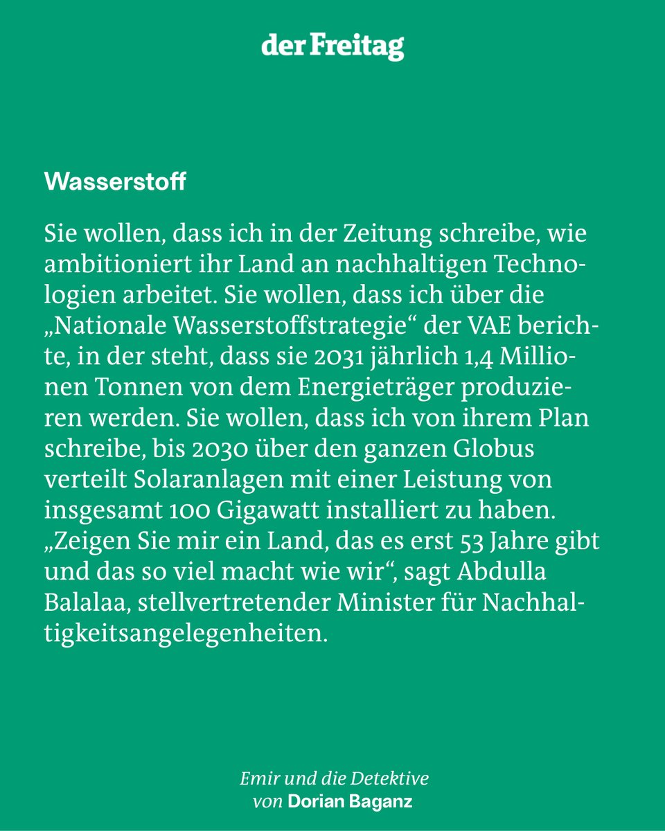 Die Vereinigten Arabischen Emirate haben den „Freitag“ in ihre Hauptstadt eingeladen, um zu zeigen, wie nachhaltig sie sind. In den leeren Straßen eines Ökostadt-Projekts hat unser Reporter gelernt: Greenwashing wird am Golf großgeschrieben (F+) 🔗 freitag.de/autoren/dorian…