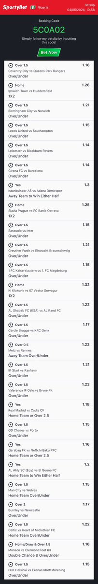 22 odds 🤝 B033DC1 100 odds 🤝 5C0A02 36 odds 🤝 B27D016 (Corner) Repost for others to benefit Join here for more👉 t.me/+dpsTp4Kl3sExN…