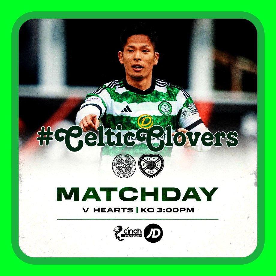 🟩 Matchday at Paradise! ⬜

🆚 Hearts
🏆 #cinchPrem
⌚ 3pm
🏟️ Celtic Park
💻 Live on @CelticTV (exc. UK & IRE)

#CELHEA | #COYBIG🍀#CelticClovers fb group 🍀🍀