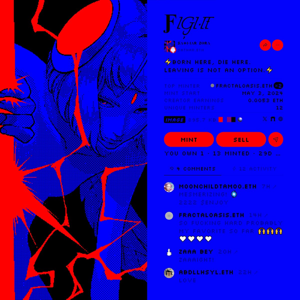 ƑIĢI·IŦ free mint is now live on Zora.
Thank you to all collectors!❤️‍🔥

🔻⚔️🔻
