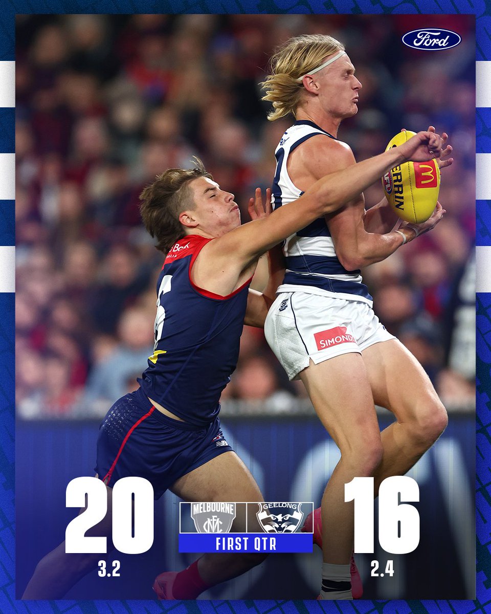 Q1 | Scrappy opening term, it's the Dees with the four-point lead. @FordAustralia | #WeAreGeelong