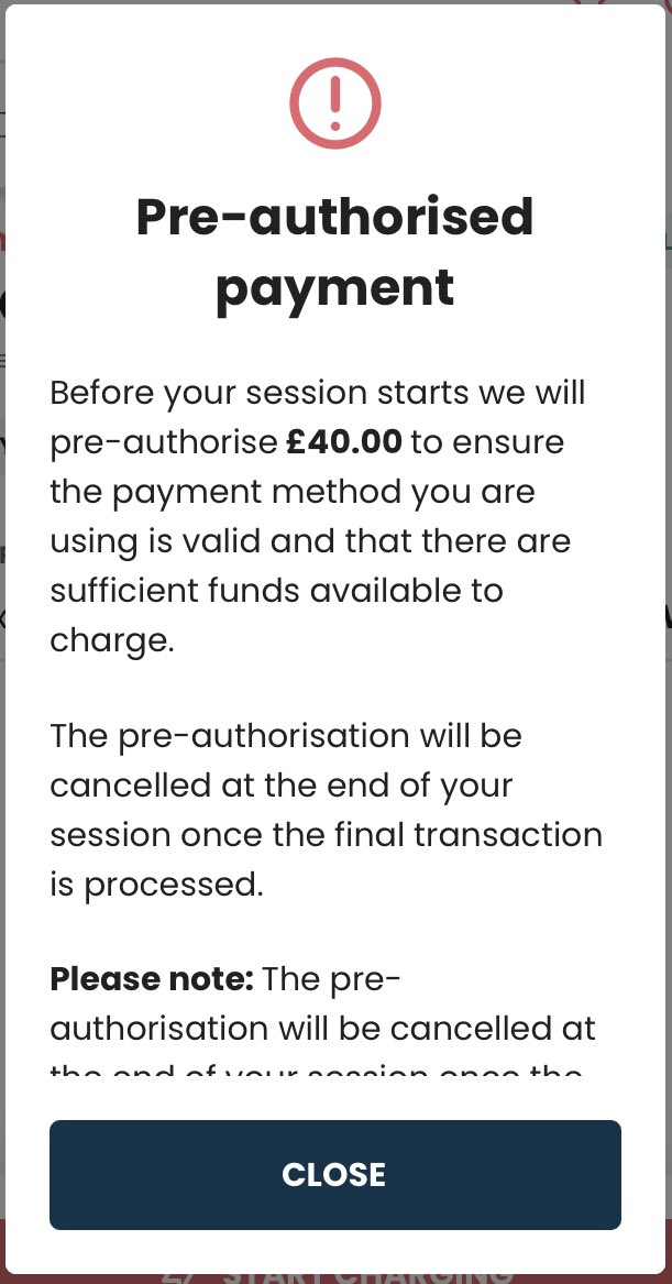 This is how it should work. Just checking you have sufficient funds in your account. And only taking the cost of energy used. Why can’t all networks that think they need pre-authorisation do the same? And not take money for 7 days!
#EVcharging @Fuuse