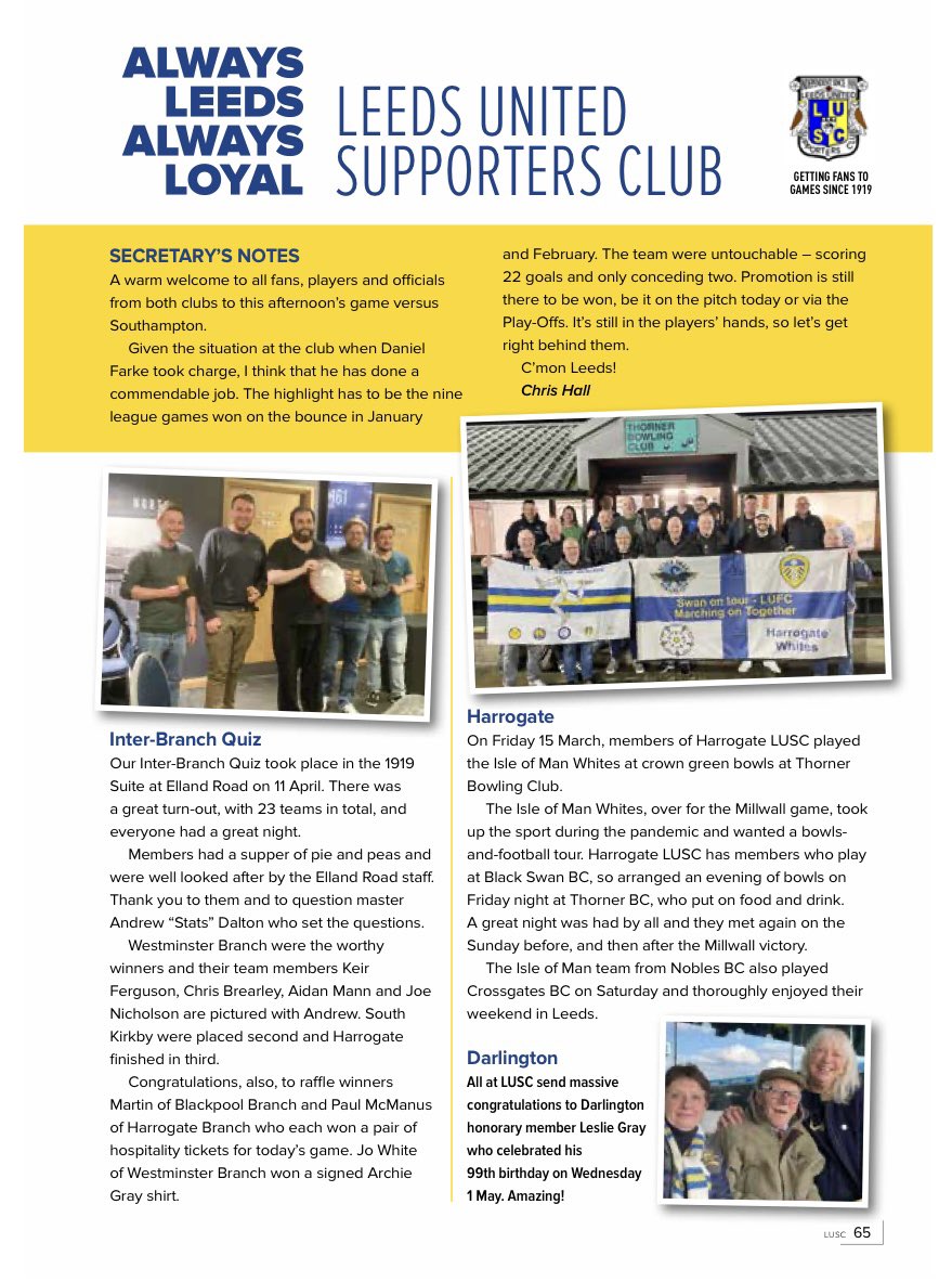Today’s #lusc programme page. Whether we finish 2nd or 3rd it has been a great season. Time to stay positive and see where it takes us. Promotion is still in the hands of the lads. C’mon Leeds! #lufc