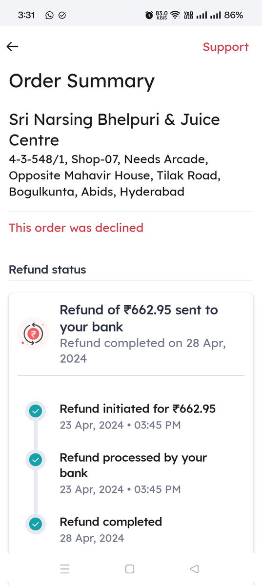 bhaktimotta's tweet photo. You charged me 897.35 for the order but on the cancelation of the order refunded only 662.95rs where is my balance Amt? https://t.co/bM5Yoer8R7