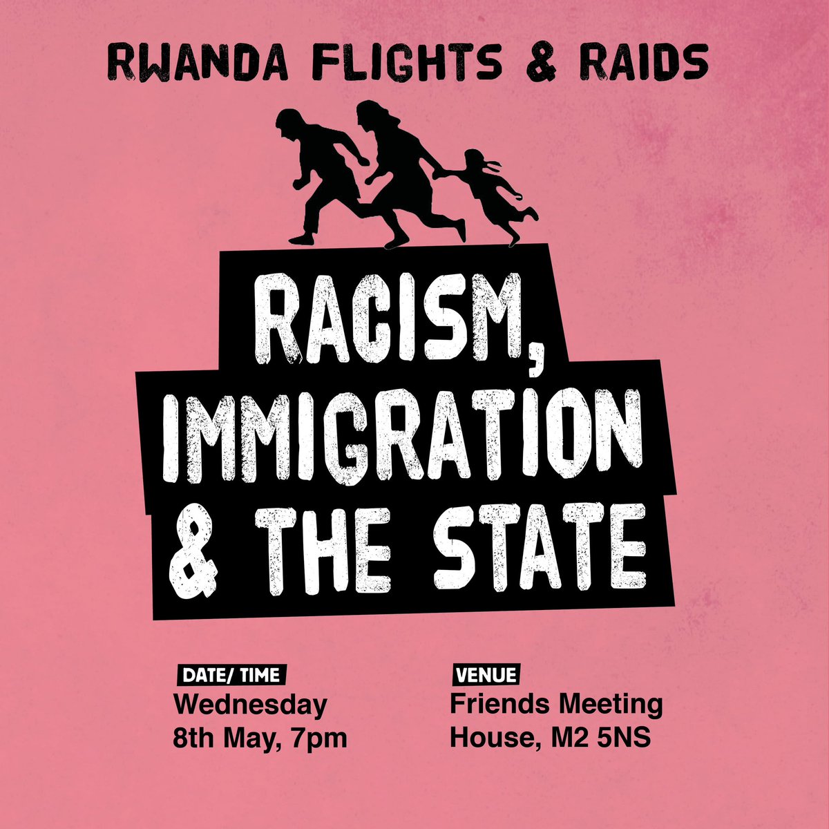 Our next #Manchester SWP meeting:
✊Rwanda Flights &amp; Raids, Racism Immigration &amp; the State
🗓️ Wed 8th May, 7pm
📌Friends Meeting House, Mount St, M2 5NS