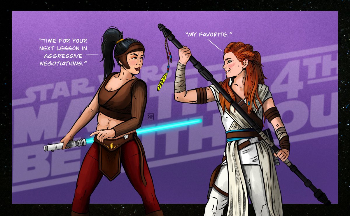 #MayThe4thBeWithYou from Hawk and Thru- uh I mean, Jedi Master #Talanah Khane Padish and Padawan #Aloy Two of my fave franchises in a crossover? What’s not to love! #BeyondTheHorizon #StarWars