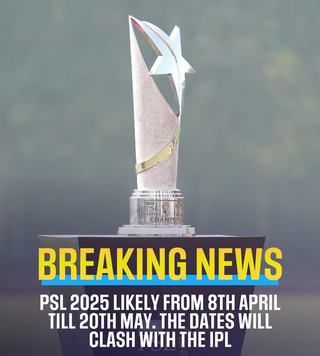 The tenth edition of PSL is expected to be scheduled from 8 April to 20 May. The window of PSL10 is changed due to Champions Trophy 2025 scheduled in February.
#CT25
#PSL10 
#ipl2024 #cricket