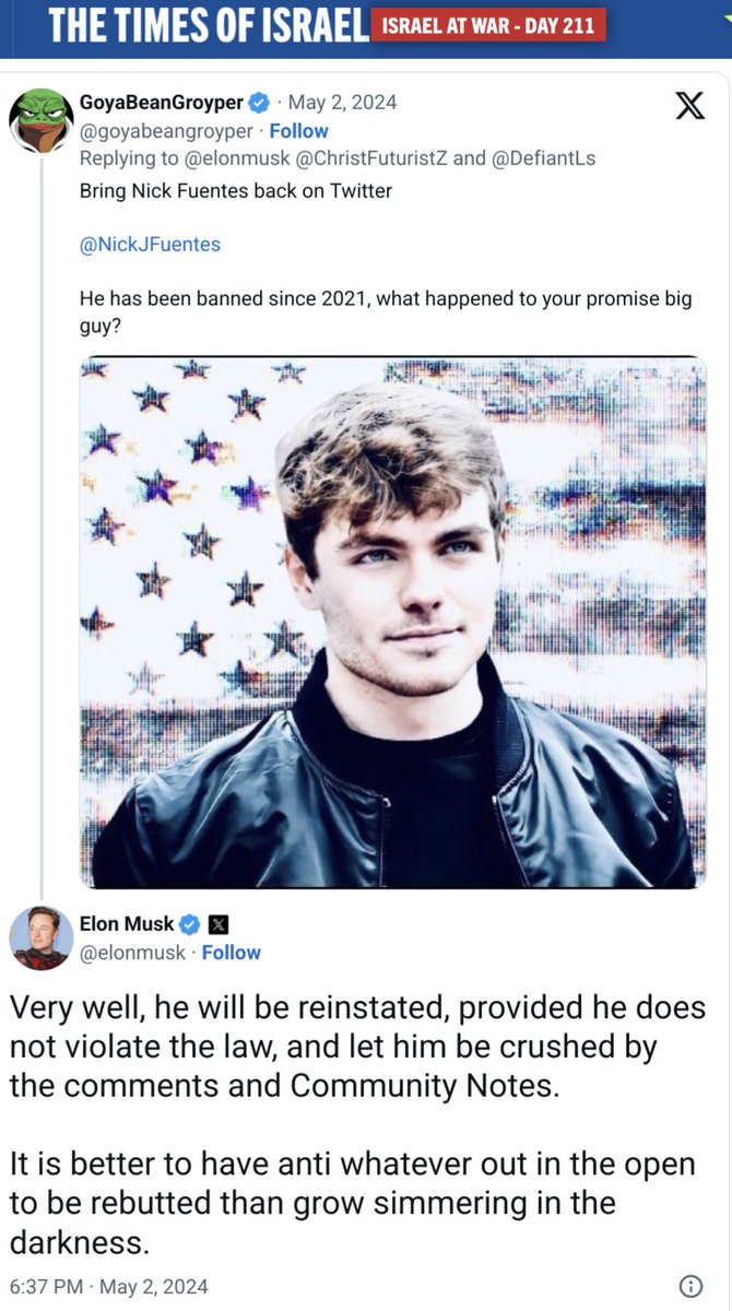 goyabeangroyper's tweet image. I got my 15 minutes of fame in the best possible way...
As an anonymous groyper who got Elon Musk to reinstate Nick Fuentes 😊
Christ is King ✝️👑
America First 🇺🇸☝️