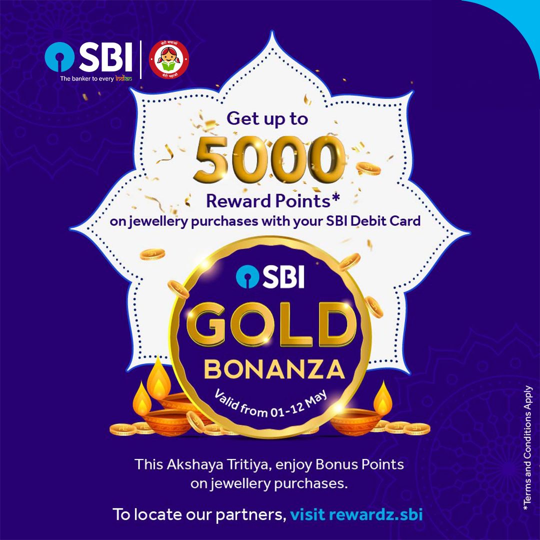 Make your Gold buying experience a rewarding one! This Akshaya Tritiya enjoy bonus points* on your Gold purchases through SBI Debit Card. For more information, please visit, rewardz.sbi *Terms & Conditions Apply! #SBI #TheBankerToEveryIndian #AkshayTritiya…