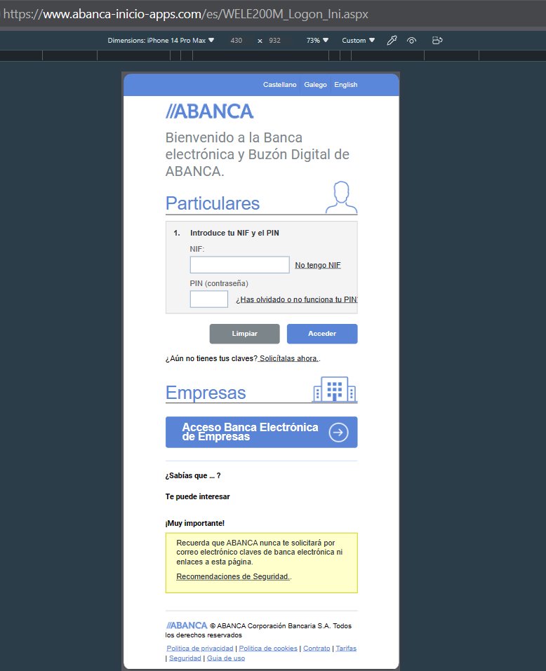 🚨: Nuevo #phishing - Abanca

Fecha Registro: 3 Mayo 2024  

URL:  /www.abanca-inicio-apps.com/es/WELE200M_Logon_Ini.aspx

@SomosABANCA