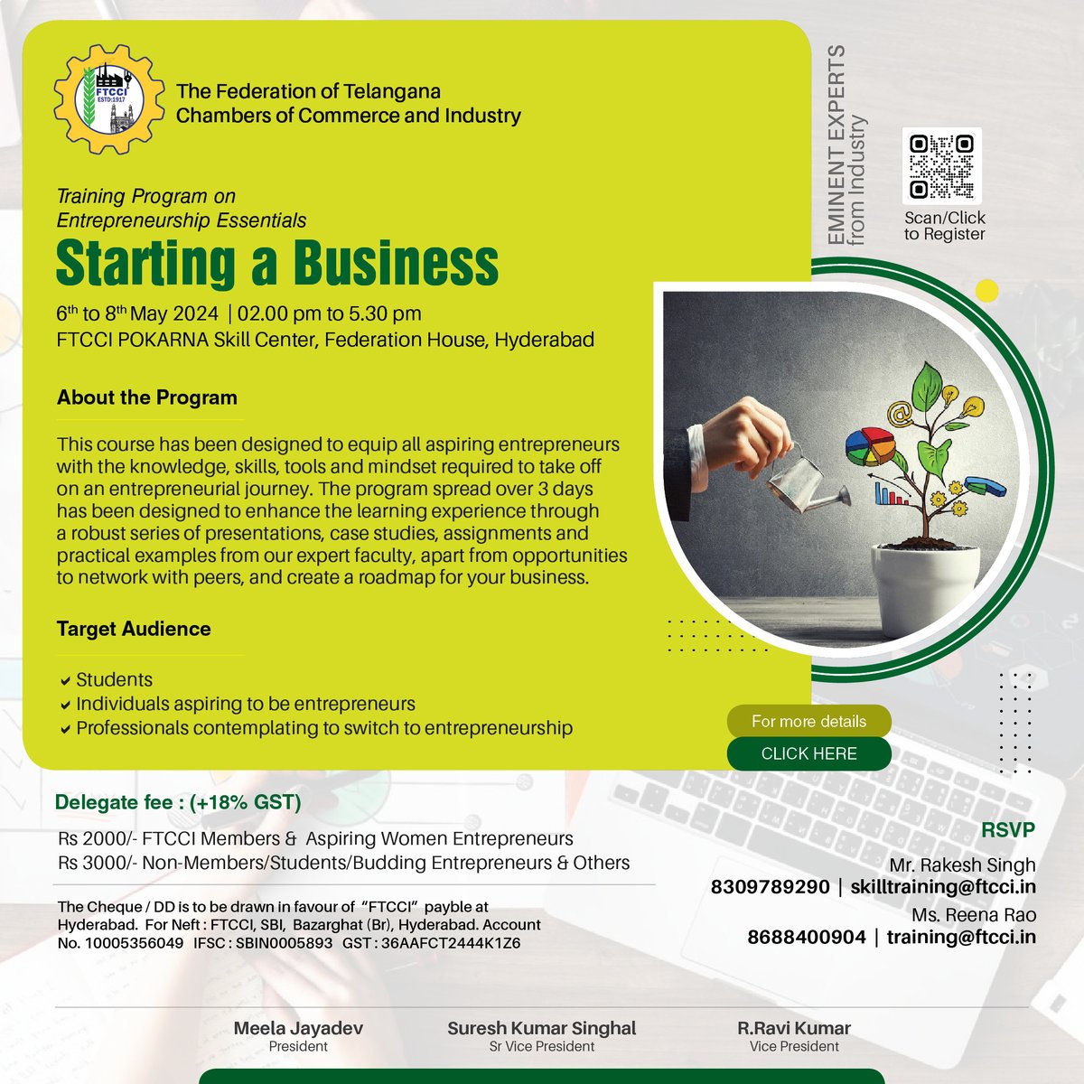 @FTCCI is organizing a Training Program on Entrepreneurship Essentials : Starting a Business
🗓️06th to 08th May, 2024
🕒02:00pm - 05:30pm
📍FTCCI Pokarna Skill Centre

📑For More Details: bit.ly/FTCCITrainingP…

#FTCCI #EntrepreneurshipTraining #StartingABusiness #FTCCIProgram