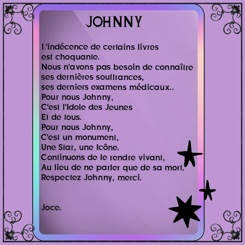 Nouvelle pensée, Nouveau texte, Nouvelle mise au point. #TeamHallyday #EternelJohnny #JohnnyDansNosCoeursAJamais #JohnnyCommeTuNousManques #UneIconeNeMeurtJamais