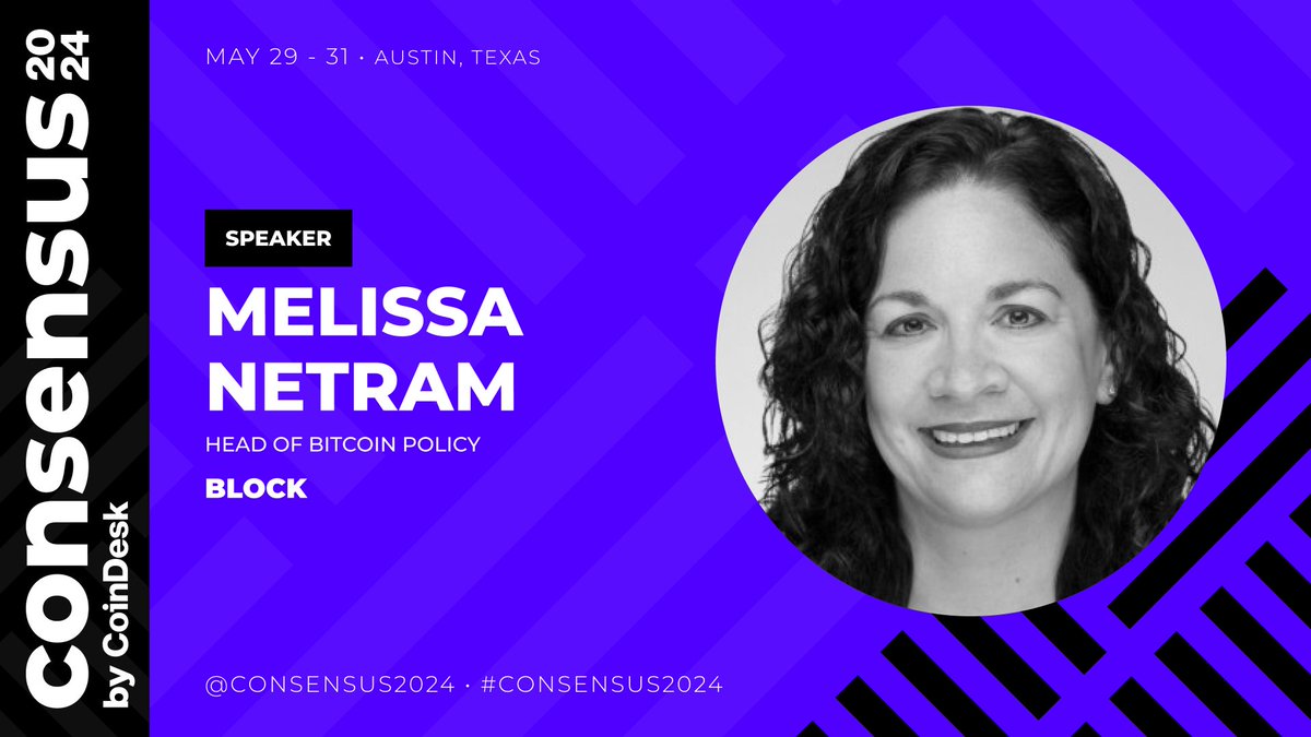 📊 At #Consensus2024, delve into the intricacies of #Bitcoin policy with Block's Melissa Netram. Discover the balance between innovation and regulation in the space. Explore all our speakers: consensus2024.coindesk.com/speakers?term=…