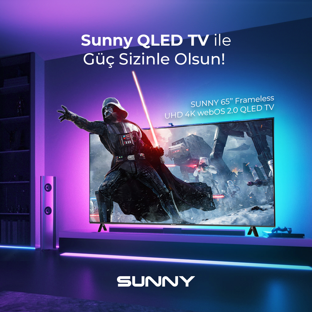 Sunny QLED TV ile Star Wars gününü kutlarken, galaksinin en heyecan verici maceralarını evinize getirin! Jedi'ların ışın kılıçları, Sith Lordlarının karanlık güçleri ve uzay gemilerinin destansı savaşları artık sizinle! 
#SunnyTürkiye #StarWarsGünü #QLEDTV #4K