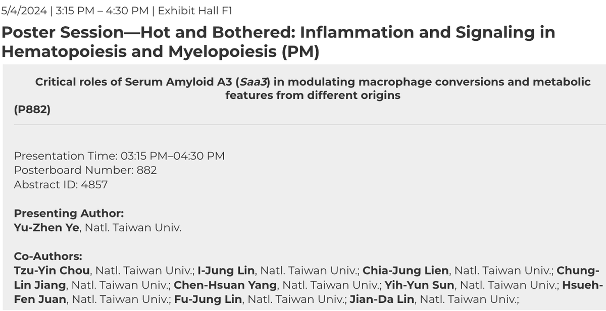 Kick-start sharing 3 of our lab research in #Immunology2024   
@ Block Symposia Sections- 'Microbial and Parasitic Infections' & 'Cytokines and Chemokines in Pathophysiology'  
@ Poster Section - 'Inflammation and Signaling in Hematopoiesis and Myelopoiesis'
@ImmunologyAAI