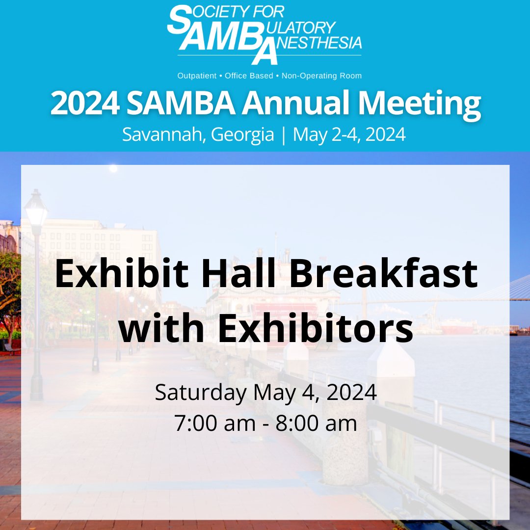 Good morning, #samba24 attendees! Welcome to Day 3 of SAMBA's Annual Meeting! Registration opens at 6:30 am, followed by a delicious breakfast with our wonderful Exhibitors. See you soon! samba.memberclicks.net/2024-annual-me…