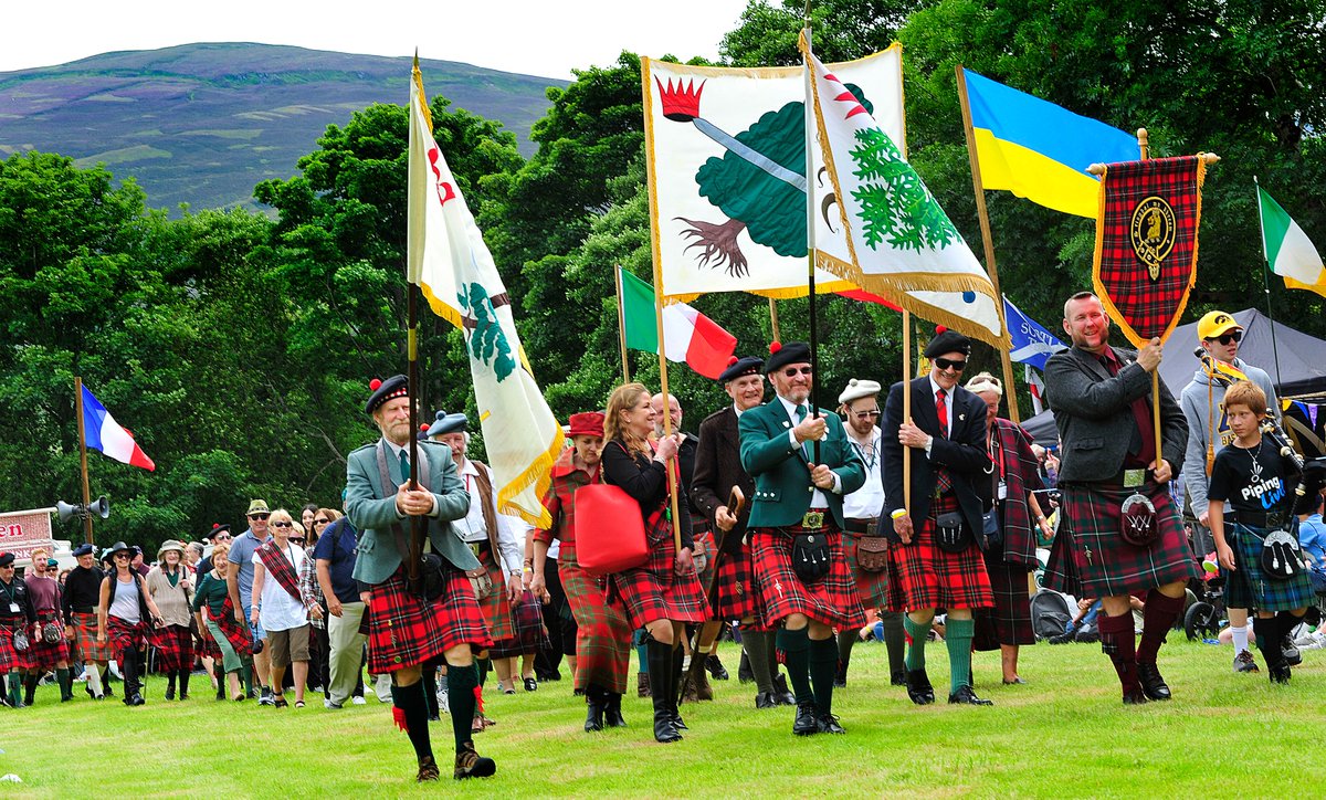 Hi Cat

Mark your diary for Saturday 20th of July at the Lochearnhead Highland Games. I will be there.

I'm pictured in the middle leading the clan march with the honour of carrying the Clan Chiefs banner.

Flag bearers L-R are from Canada, France, Australia, NZ and Germany.