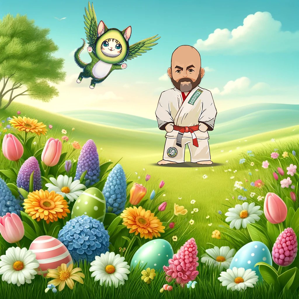 Morning  🪽🥑🐱

Happy Easter for those that are celebrating it this weekend 

#FlyingAvocadoCat #JiuJitsu