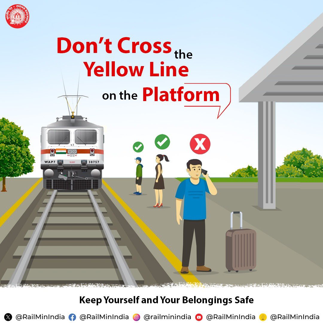 Safety first! 

Make sure to stand behind the yellow line while waiting for the train to arrive.

#ResponsibleRailYatri