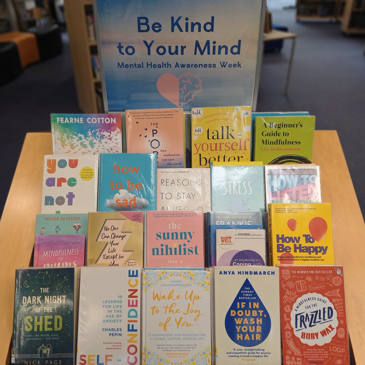 Be kind to your mind this #MentalHealthAwarenessWeek and beyond. Our display is full of books to lend a helping hand with self-confidence, mindfulness, stress, and more. More information and support here: mind.org.uk/get-involved/m… @SurreyLibraries