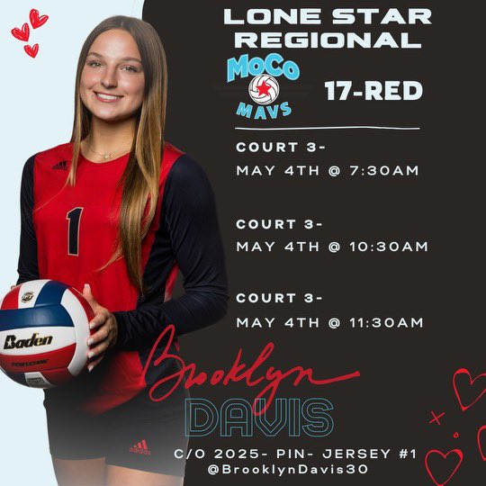 Brooklyn Davis (@brooklyndavis30) on Twitter photo See y’all this weekend at LONE STAR REGIONALS ❤️. Come watch some great competitive volleyball!!
<a href="/MoCoMavs/">MoCoMavs</a>
<a href="/MalloriHowie/">Mallori Howington</a>
<a href="/PDTexas/">Prep Dig Texas</a> See y’all this weekend at LONE STAR REGIONALS ❤️. Come watch some great competitive volleyball!!
<a href="/MoCoMavs/">MoCoMavs</a>
<a href="/MalloriHowie/">Mallori Howington</a>
<a href="/PDTexas/">Prep Dig Texas</a>
