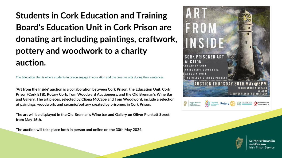 The Irish Prison Service provides opportunities for prisoners to explore their talents through education. Some of the prisoners may have left education early and this type of programme helps to develop and nurture talents that may have been lying dormant.