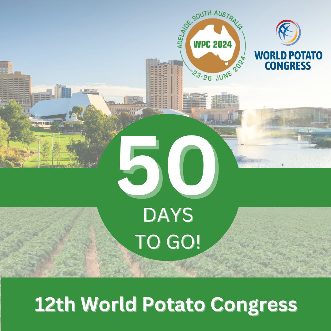 🎉 50 DAYS TO GO! 🎉 The countdown is officially on! We're just 50 days away from the 12th World Potato Congress in Adelaide, Australia.

Register now! 👉🏼 bit.ly/WPC24-Registra…

#50DaysToGo #CountdownIsOn #ExcitementBuilding #WPC2024