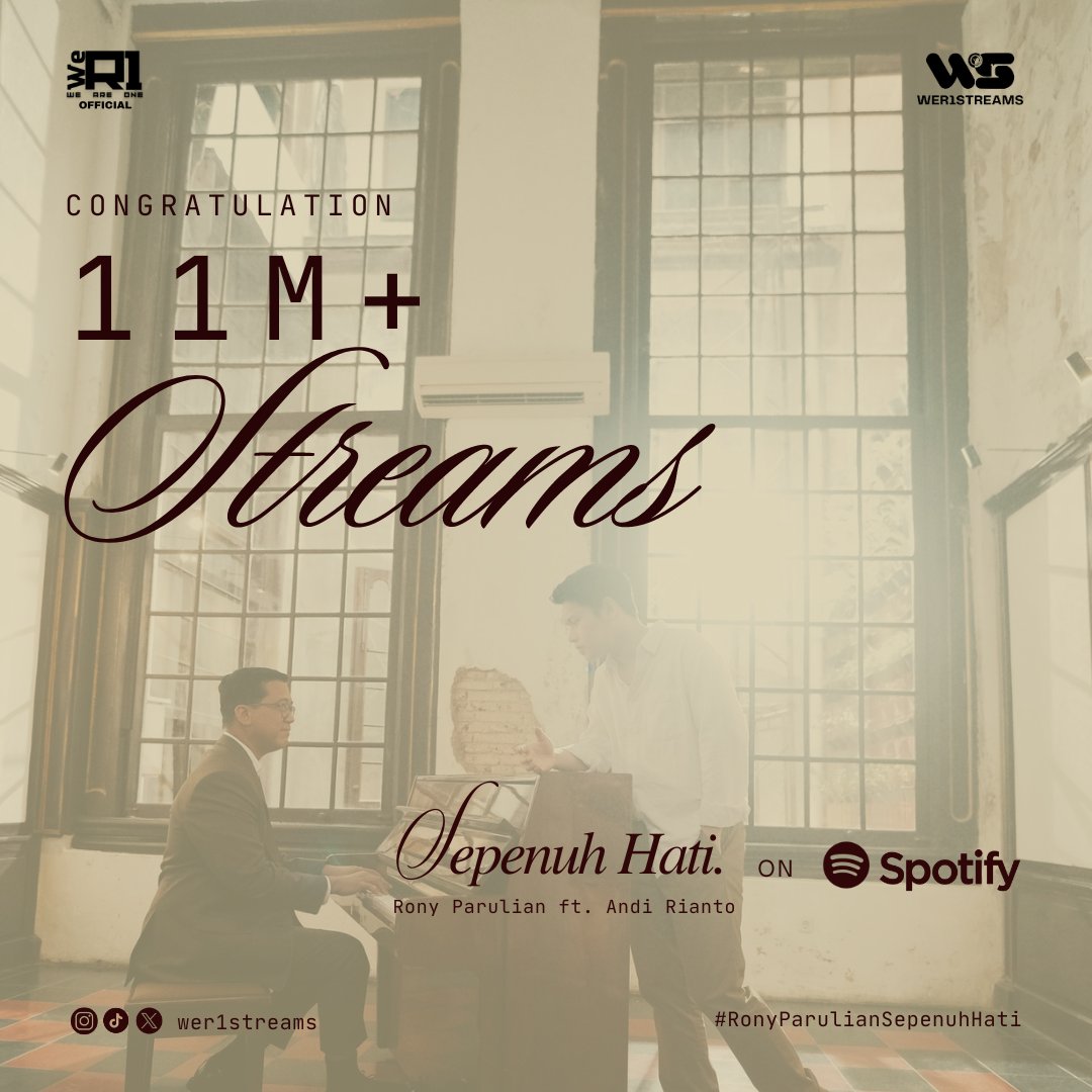 Let's celebrate! 'Sepenuh Hati' by #RonyParulianXAndiRianto has reached 11M+ streams on Spotify! Keep those streams coming! #RonyParulianSepenuhHati #RonyParulian