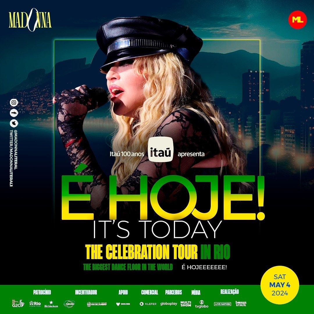 É HOJEEEEEEEE!!!!!! Hoje é dia da Madonna fazer história no Rio de Janeiro!!! 💛💚🇧🇷