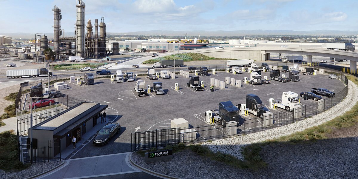 Forum Mobility is building a new charging depot for electric trucks at the Port of Long Beach. It'll charge 44 trucks simultaneously. #ev #evcharger