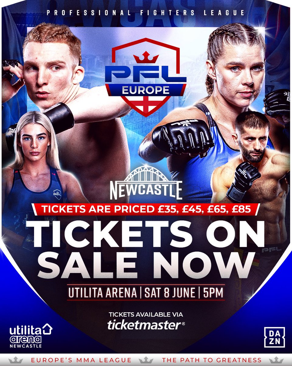 GET YOUR TICKETS NOW! 🫵🎟️ PFL Europe comes to the Utilita Arena in Newcastle on Saturday 8th June! 🔥 FIFTEEN FIGHTS 🥊 Savannah Marshall’s MMA Debut 🍿 PFL Europe $100,000 Season Continues 😉 UK Friendly Start Time at 5PM 🎟️ Tickets from JUST £35! #PFLNewcastle | Saturday…