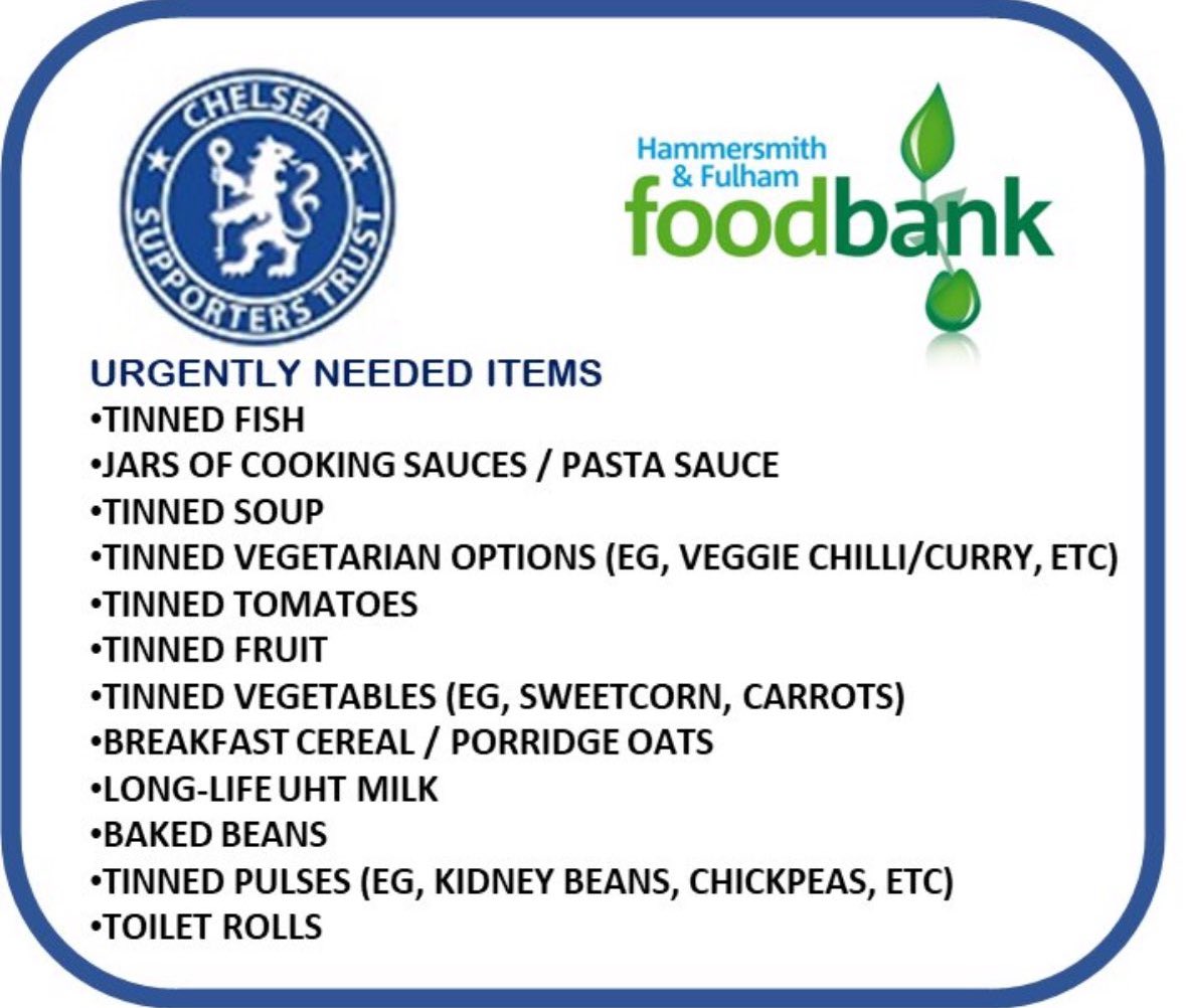 🚨 FOODBANK 🚨 The CST will be collecting again for the @hffoodbank before CFC v West Ham on Sunday! We are delighted to support our local community & would welcome any donations. 🗓️ Sunday 5 May ⏰ 12.00 – 13.30 📍 Outside the Stoll gates All donations welcome ✅
